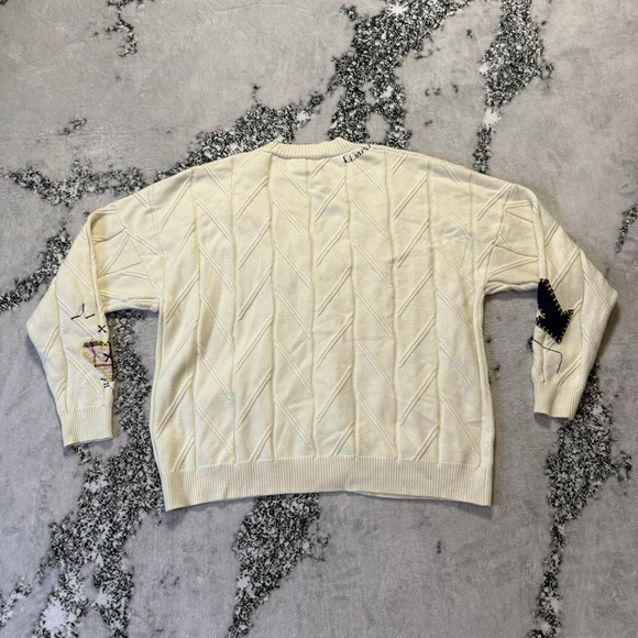 Ebossy Sweater Womens Size XXL Cream Embroidered Cable Knit Cardigan Button Down - Picture 2 of 7